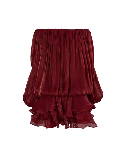 Elora Ruffle Mini Dress - Burgundy
