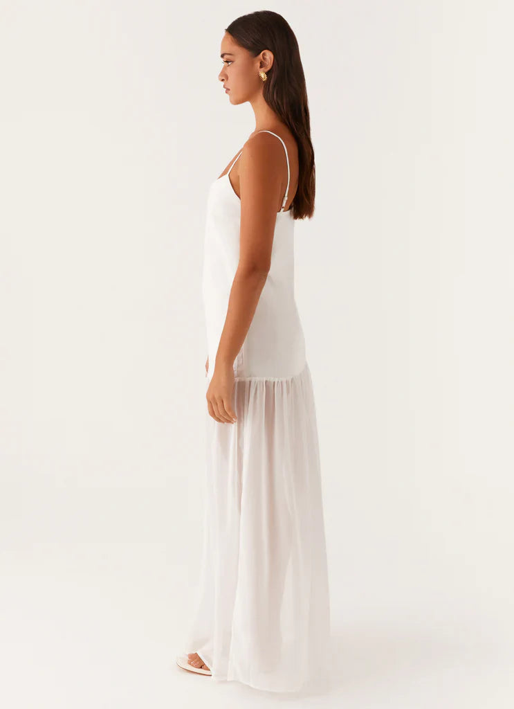 White Sheer Chiffon V Slip Maxi Dress