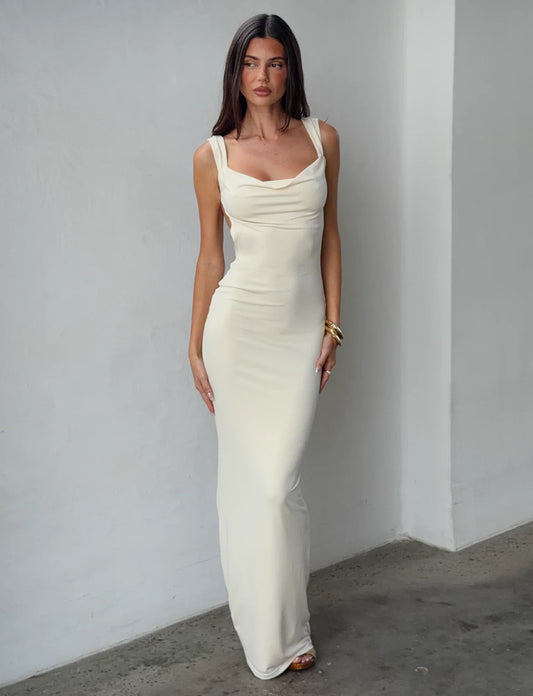 Ivory Square Neck Fishtail Gown